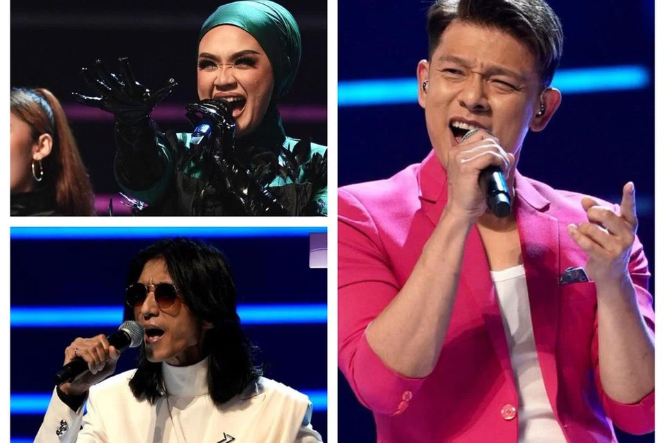 YANG BERJAYA, YANG TERSINGKIR: Liza Hanim (atas, kiri) mengekalkan kedudukannya sebagai juara mingguan manakala Hady Mirza (kanan) membuktikan lagu Hati dapat memikat hati juri, lengkap dengan tarian. Zamani pula tersingkir selepas mendendangkan lagu Kau Pergi Jua.