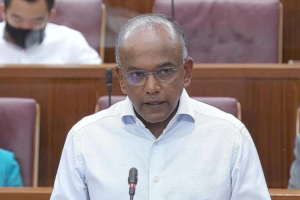 KENYATAAN MENTERI: Menteri Ehwal Dalam Negeri merangkap Undang-Undang Encik K. Shanmugam memberikan kenyataan menteri di Parlimen berhubung kes Parti Liyani. - Foto GOV.SG
