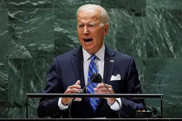 UCAPAN PERTAMA DI PBB: Encik Joe Biden berjanji mengekang tindakan ketenteraan dan usaha gigih terhadap perubahan iklim. - Foto REUTERS