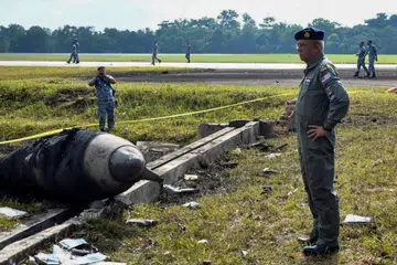 Panglima Tentera Udara, Jeneral Datuk Seri Muhammad Norazlan Aris meninjau kawasan insiden kemalangan pesawat F/A-18D Hornet di Pangkalan Udara Tentera Udara Diraja Malaysia (TUDM) Kuantan, Pahang. 
