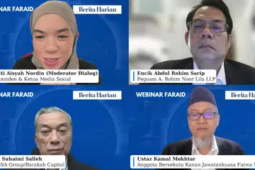 (Atas, kiri) Koresponden Berita Harian (BH), Cik Siti Aisyah Nordin; peguam A Rohim Noor Lila LLP, Encik Abdul Rohim Sarip (atas, kanan); Ketua Pegawai Eksekutif (CEO) SSA Group/Barakah Capital, Encik Suhaimi Salleh (bawah, kiri); dan anggota bersekutu kanan Jawatankuasa Fatwa Muis, Ustaz Kamal Mokhtar merupakan ahli panel webinar pertama BH pada 21 November. 