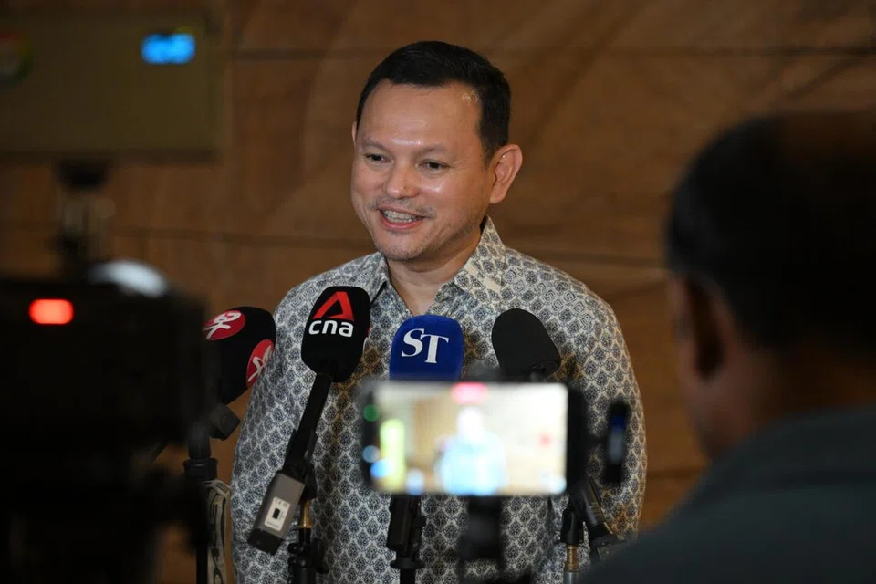 Pemangku Menteri Bertanggungjawab bagi Ehwal Masyarakat Islam, Encik Zaqy Mohamad. bercakap kepada media  di luar sambutan ulang tahun ke-85 SKML yang diadakan di D’Marquee, Downtown East, pada 12 September.