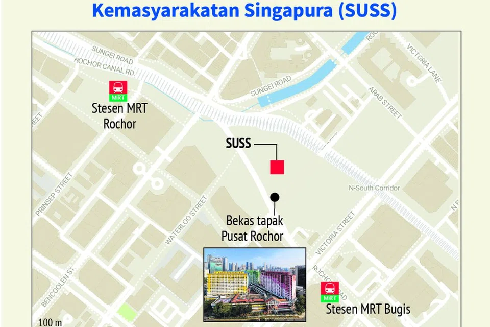 Peta menunjukkan lokasi kampus baru Universiti Sains Kemasyarakatan Singapura (SUSS) yang akan dibina di bekas tapak Pusat Rochor.