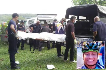 SUDAH DITEMUI: Mayat Allahyarham Abdul Samat Ismail (gambar sisipan) ditemui di dalam longkang bersama basikalnya kira-kira 13 kilometer dari garisan penamat perlumbaan di Pusat Transformasi Luar Bandar (RTC) Gopeng. - Foto KOSMO ONLINE