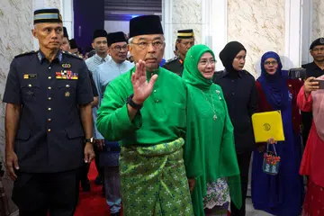SERIKAN MAJLIS: Yang di-Pertuan Agong Malaysia, Sultan Abdullah Ahmad Shah, dan Pemaisuri Agong Tuanku Nur Zahirah di Majlis Sambutan Maal Hijrah Peringkat Kebangsaan Tahun 1445H/ 2023 di Pusat Dagangan Dunia Kuala Lumpur (WTCKL).