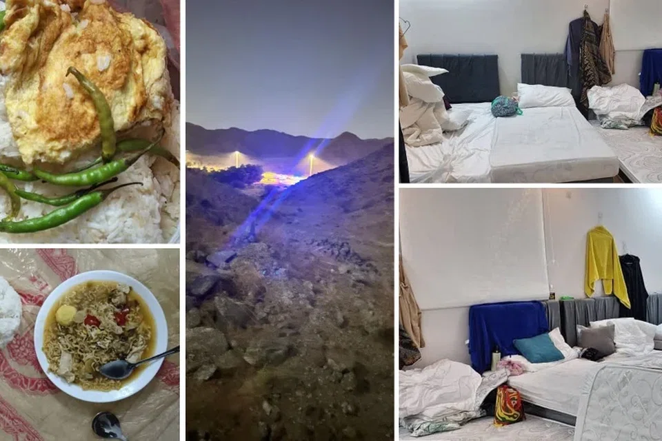 Antara gambar yang dikongsikan mangsa penipuan haji membabitkan 47 jemaah Malaysia termasuk keadaan bilik sempit, laluan jalan kaki berbahaya serta makanan yang tidak mencukupi. 