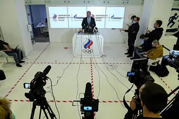 BERPUAS HATI: Presiden Jawatankuasa Olimpik Russia Stanislav Pozdnyakov dalam sidang media di Moscow. - Foto AFP