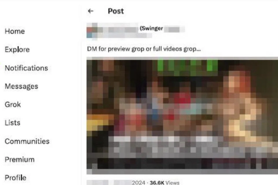 Tangkap layar di aplikasi X mengenai kegiatan kumpulan ‘swinger’ yang melakukan aktiviti tukar pasangan dalam talian di Johor dan Kedah, ditumpaskan oleh Suruhanjaya Komunikasi dan Multimedia Malaysia dan Polis Diraja Malaysia.