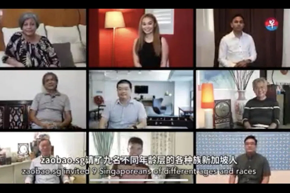 PERBINCANGAN TERBUKA: Sembilan individu daripada latar belakang berbeza termasuk Penolong kepada Editor, Berita Harian, Encik Nazri Hadi Saparin (kanan, bawah) berkongsi pandangan mengenai isu perkauman di negara ini dalam rakaman video kendalian zaobao.sg. - Foto TANGKAP LAYAR LIANHE ZAOBAO