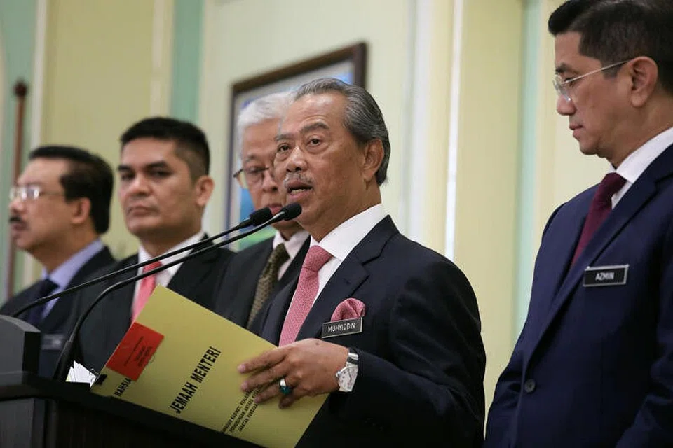 DI PUTRAJAYA: Perdana Menteri Malaysia Tan Sri Muhyiddin Yassin berucap di sidang akhbar di Putrajaya pada 11 Mac 2020. 