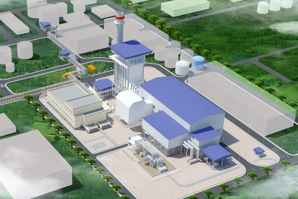 Gambaran artis projek Turbin Gas Kitaran Gabungan (CCGT) sedia hidrogen 600 megawatt YTL PowerSeraya di Pulau Jurong.