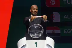 UNDIAN: Bekas pemain Ivory Coast, Didier Drogba, memaparkan nama pasukan Maghribi dalam undian Piala Negara-Negara Afrika.