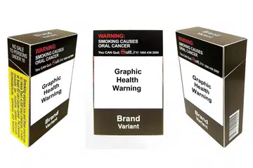 BUNGKUSAN 'STANDARD': Di bawah undang-undang baru, bungkusan produk tembakau seperti rokok akan diselaraskan bermakna ia tidak akan lagi mengandungi logo, warna, imej jenama serta maklumat promosi selain nama jenama. Produk tersebut turut dipaparkan dalam warna dan bentuk fon yang serupa. - Foto fail 