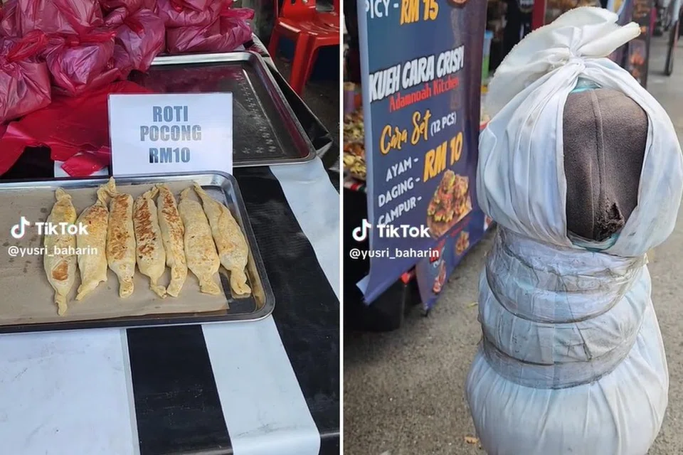 Sajian ‘roti pocong’ dijual di bazar berdekatan Stadium Tuanku Abdul Rahman, Paroi, Seremban, Negeri Sembilan.