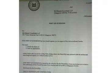 MOHON WANG DIKEMBALIKAN: Writ saman yang diambil jemaah Bil Hikmah menuntut firma itu mengembalikan bayaran sebanyak $156,443.