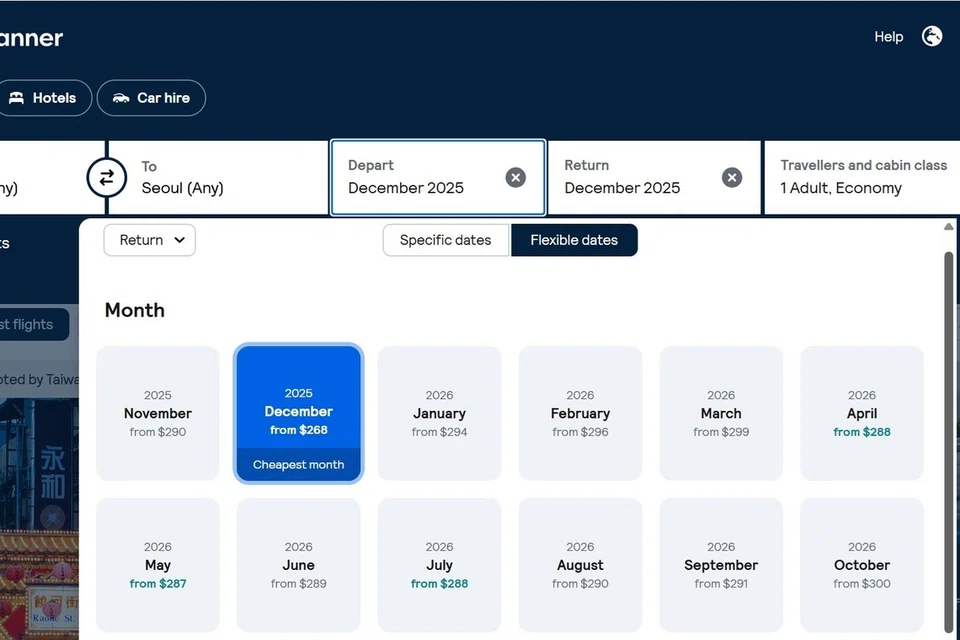 Pengguna boleh pilih ‘flexible dates’ (tarikh fleksibel) di ‘Skyscanner’ untuk mencari bulan paling murah untuk melancong. 