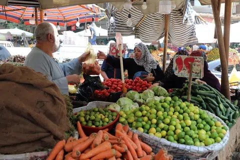 INFLASI MELANDA: Orang ramai membeli buah-buahan dan sayur-sayuran di pasar di daerah Abdeen di Kahirah, Mesir pada 11 Julai. Kadar inflasi tahunan Mesir melonjak ke paras tertinggi 36.8 peratus pada Jun berbanding 33.7 peratus pada Mei.