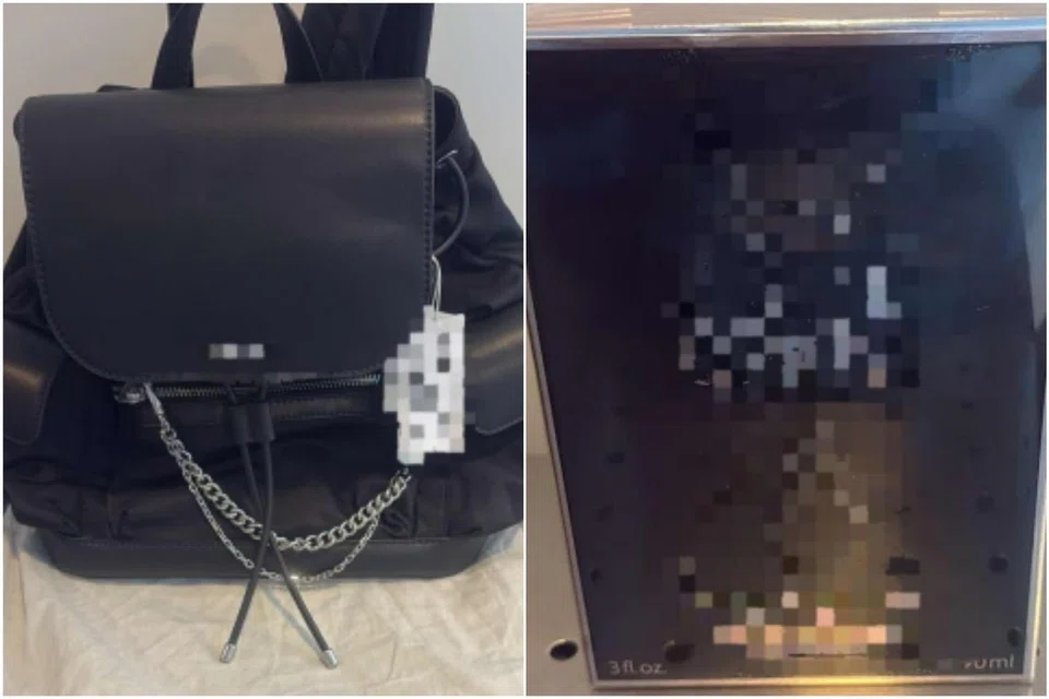 Beg galas berwarna hitam dan botol minyak wangi ditemui dalam bagasi salah seorang daripada wanita tersebut.