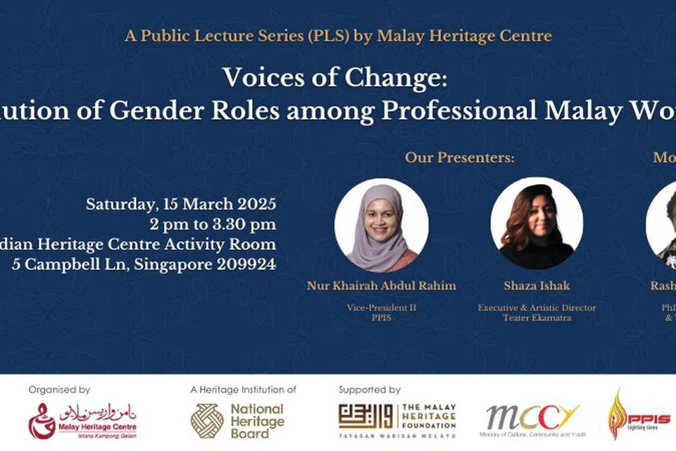 Dianjurkan Taman Warisan Melayu (MHC), siri ceramah awam, ‘Voices of Change’ – Evolusi Peranan Wanita Melayu Profesional akan membincangkan perubahan peranan karyawan wanita Melayu dalam masyarakat dan cabaran tertentu yang mereka hadapi.