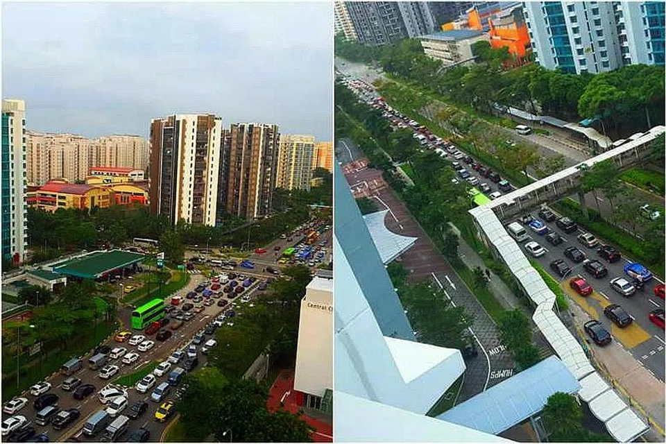 RAMAI TERKANDAS: Kesesakan yang berlaku di Punggol dan Sengkang pagi semalam akibat satu kemalangan di TPE telah menyebabkan ramai terkandas di kawasan itu. - Foto FACEBOOK MARDIYATU EL-HAZIMA