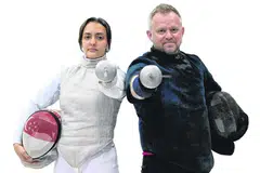 Amita Berthier (kiri) telah kembali dari Amerika Syarikat ke Singapura untuk berlatih dengan ketua jurulatih acara foil nasional, Oleg Matseichuk.