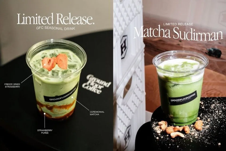 ‘Strawberry Matcha’ yang menggunakan ‘matcha’ gred tertinggi (kiri) serta ‘Matcha Sudirman’, yang diinspirasikan daripada cita rasa unik kota Jakarta, Indonesia.