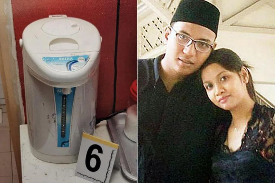 DERA ANAK SAMPAI MATI: Azlin Arjunah dan Ridzuan Mega Abdul Rahman telah menyimbah air panas kepada anak lelaki mereka dan meletakkannya dalam kandang. -FOTO:DOKUMEN MAHKAMAH/FACEBOOK.