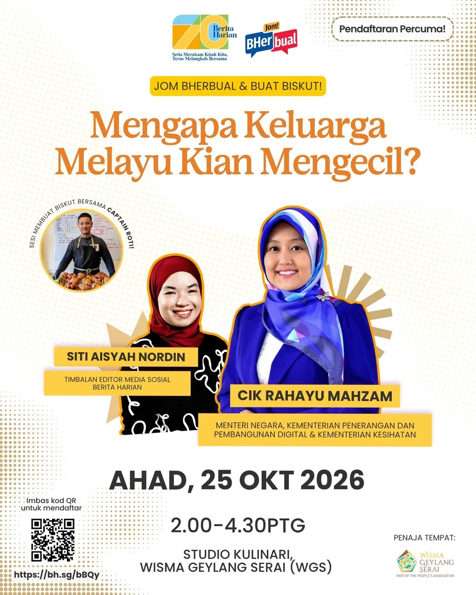 Luangkan masa bersama pasangan anda untuk menyertai sesi membuat biskut bersama Captain Roti, sambil berbual tentang isu keluarga dan keibubapaan dalam acara anjuran Berita Harian pada 25 Oktober.