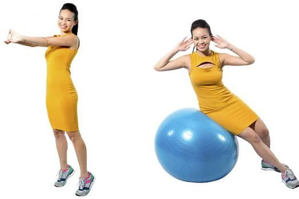 (Dari kiri) MEREGANGKAN OTOT ATAU STRETCHING dan BOLA KECERGASAN