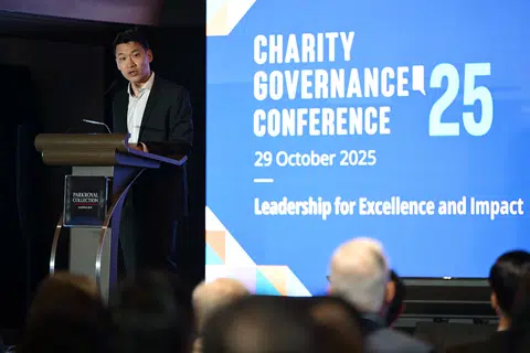Pemangku Menteri Kebudayaan, Masyarakat dan Belia merangkap Menteri Negara Kanan (Pendidikan), Encik David Neo, berucap pada Persidangan Tadbir Urus Badan Amal tahunan pada 29 Oktober.