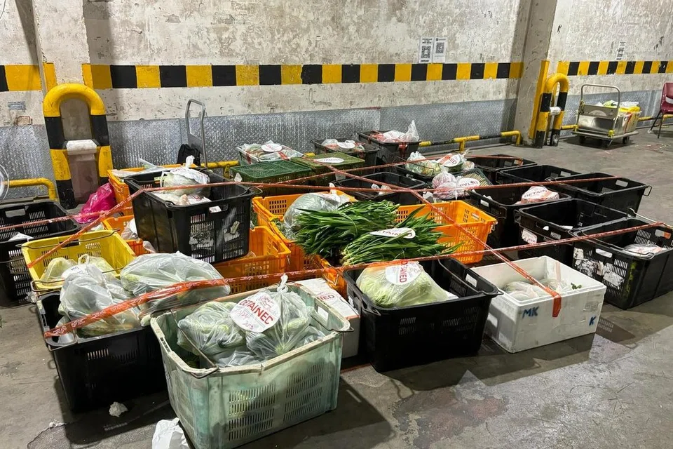 Sayur dan buah yang dibawa masuk ke Singapura secara haram oleh dua lori dari Malaysia dirampas dalam operasi bersama SFA-ICA pada 25-26 Mac. 
