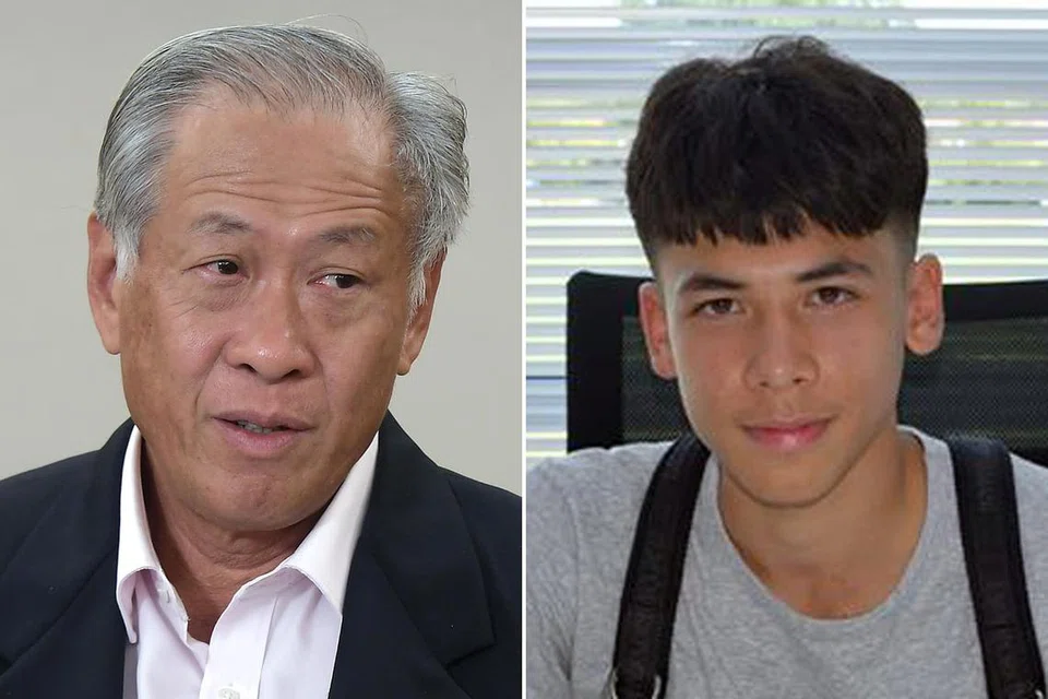 PERJELASAN: Menteri Pertahanan, Dr Ng Eng Hen (kiri), di Parlimen semalam membentangkan beberapa sebab mengapa permohonan penangguhan NS bagi pemain muda Ben Davis (kanan) ditolak. - Foto-foto fail