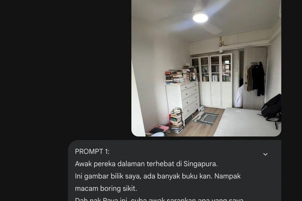Penulis mengambil gambar keadaan asal bilik lalu memberi arahan kepada Gemini AI untuk mendapatkan bayangan panduan bagi mengemas bilik.