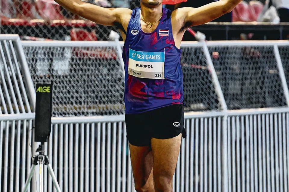 Pelari pecut, Puripol Boonson, dari Thailand merai kejayaannya memenangi acara 100 meter lelaki di Sukan SEA, pada 11 Disember.