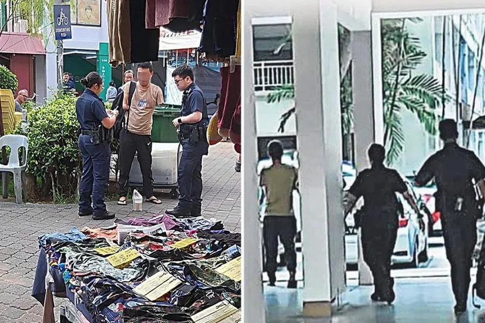 Lelaki yang didakwa mengemis (tengah) tenang apabila disoal siasat polis.