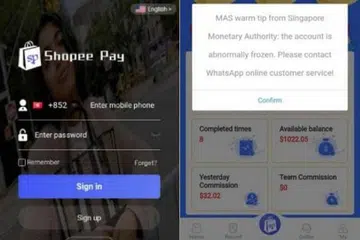 KAEDAH PENIPUAN: Aplikasi palsu Shopee Pay menawarkan pekerjaan tetapi memancing pengguna agar mengalihkan wang ke dalam akaun khusus. - Foto PASUKAN POLIS SINGAPURA