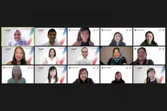 PERTINGKAT KEHIDUPAN WANITA: Cik Rahayu Mahzam (barisan atas, paling kiri) membentangkan 12 saranan dalam kertas kerja mengenai pembangunan wanita oleh cabang wanita dan belia PAP dalam satu sidang media melalui Zoom semalam. Turut sertai ialah (barisan tengah, dari kiri) Cik Carrie Tan, Cik Cheng Li Hui dan Encik Zhulkarnain Abdul Rahim, serta Cik Tin Pei Ling (barisan bawah, dua dari kiri). - Foto PAP