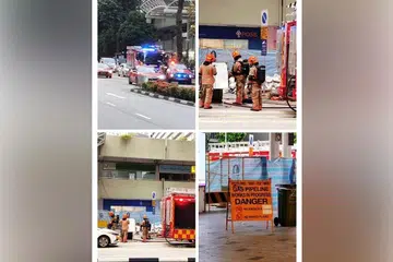 Kebocoran itu dikesan di satu tapak binaan di tepi bangunan tersebut, dan anggota bomba menggunakan pancutan air bagi mengatasi masalah gas itu.