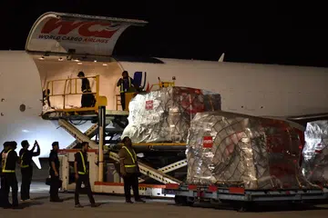 BANTUAN KEMANUSIAAN: Penghantaran pertama barangan bantuan kemanusiaan untuk rakyat Palestin berlepas dari Lapangan Terbang Kuala Lumpur (KLIA) dan dihantar ke Mesir melalui penerbangan kargo pada Jumaat malam.