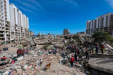Pasukan mencari dan menyelamat Argentina giat menggunakan anjing bagi mengesan mangsa yang masih terperangkap di bawah timbunan bangunan yang musnah akibat gempa berkembar yang melanda Caraballeda, bandar La Guaira, Venezuela, pada 28 Jun 2026