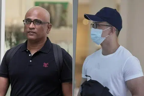 Shawn Loo Zhi Jian (kanan) didakwa mengatur satu pertemuan bersama Encik M. Ravi untuk ambil methamphetamine di sebuah flat di Upper Boon Keng Road pada 24 Disember.