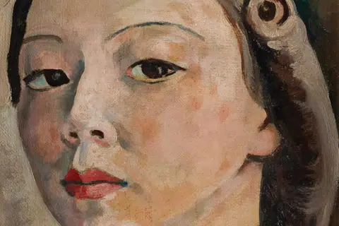 Georgette Chen, Potret diri, 1946. Cat miyak di atas kanvas, 22.5 x 17.5 cm. Hadiah Yayasan Lee. Koleksi Geleri Nasional Singapura.
