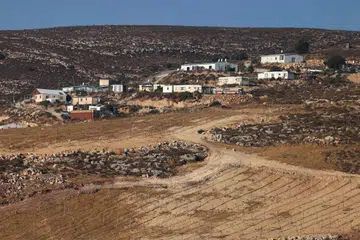 Pemandangan pada 19 Julai menunjukkan beberapa bangunan sedang didirikan serta tapak peluasan yang dirancang di penempatan Israel di Elon Moreh, sebuah perkampungan Palestin di Deir al-Hatab, timur bandar Nablus di Tebing Barat.