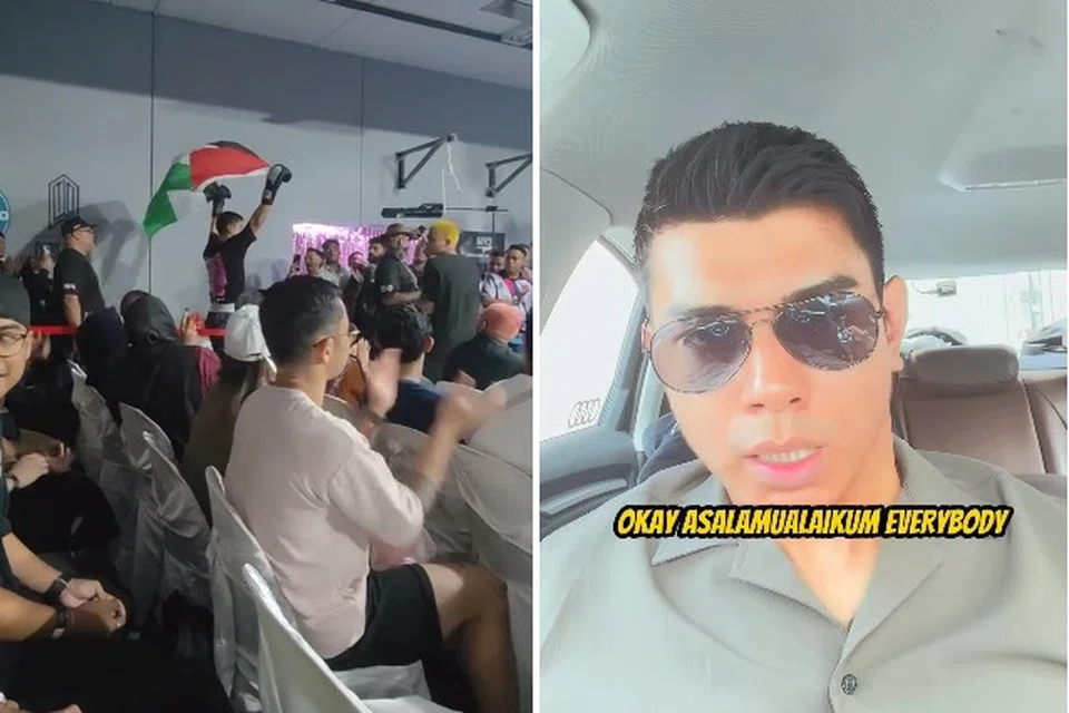 DAKWA DISOAL: Petinju dan pempengaruh media sosial Sham Rahman (kanan) dakwa disoal polis kerana sandang bendera asing semasa pertandingannya pada 28 Oktober.