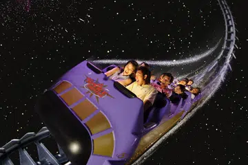 Foto fail menunjukkan para pengunjung begitu teruja ketika menaiki kenderaan luncur laju atau ‘roller coaster’ di Disneyland Hong Kong.