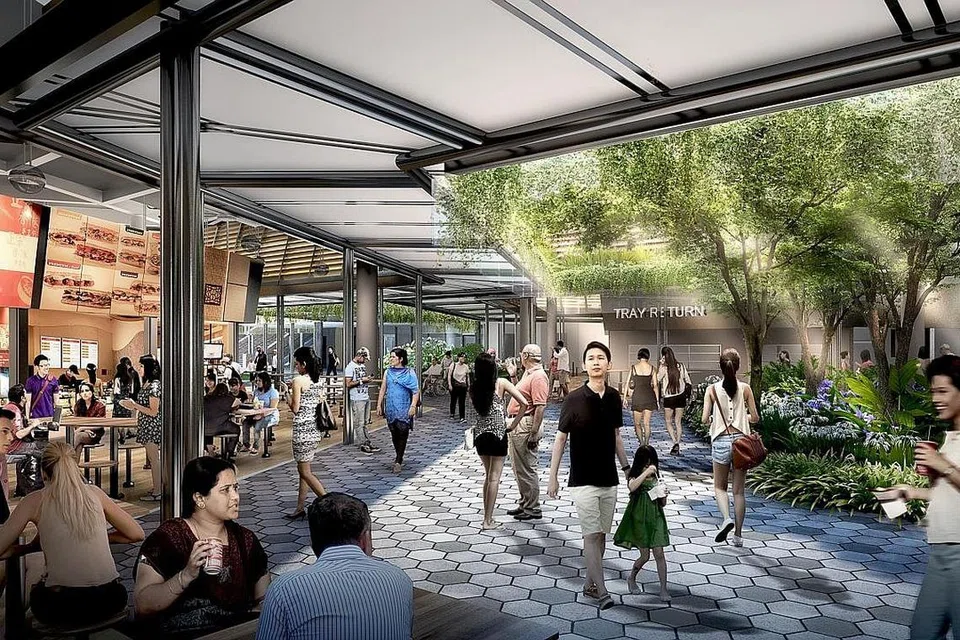 DIBUKA HUJUNG TAHUN INI: Lakaran artis Pusat Penjaja Bukit Canberra, yang akan dibuka pada suku keempat tahun ini bersama Pusat Penjaja dan Pasar Fernvale. - Foto fail HAB SUKN DAN MASYARAKAT SEMBAWANG.