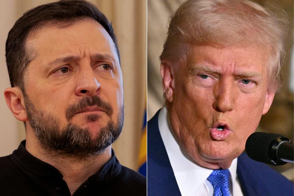 Presiden Amerika Syarikat, Encik Donald Trump (kanan), menyifatkan Presiden Ukraine, Encik Volodymyr Zelensky (kiri), sebagai “diktator” yang berkuasa tanpa pilihan raya.