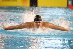 JOSEPH SCHOOLING: Beraksi dalam acara 4x100m peringat akhir di Sukan SEA Hanoi, Vietnam 2022.