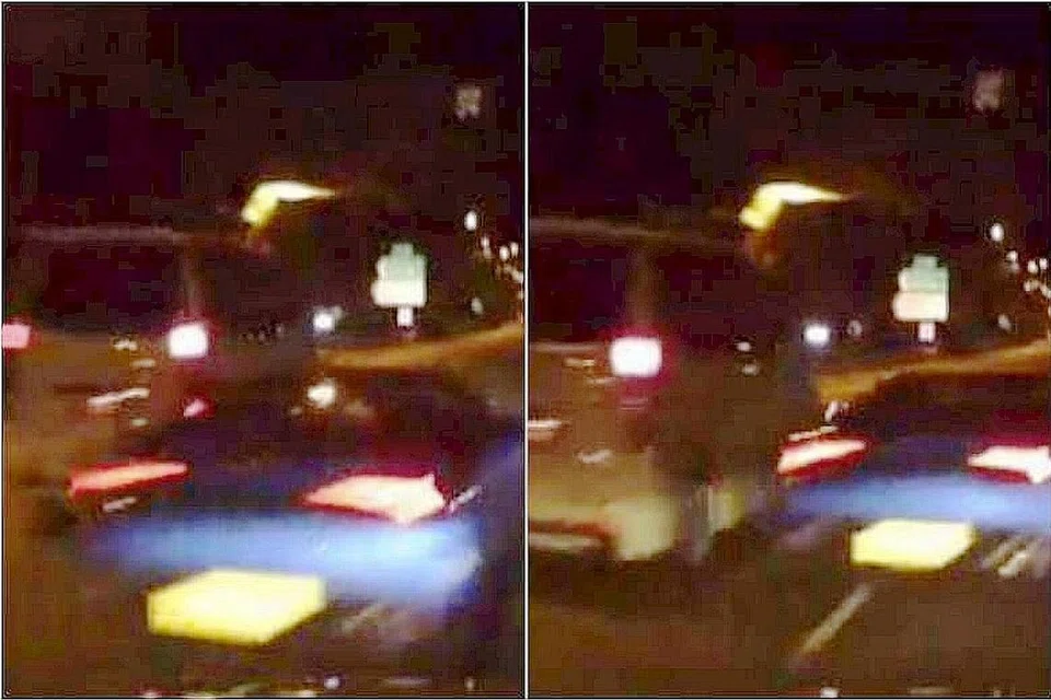 AKSI BAHAYA DIRAKAM: Kereta Lamborghini biru dirakam memecut melalui jurang sempit di antara dua kereta lain. - Foto FACEBOOK HENG SEE MENG