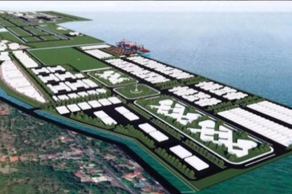 Gambaran reka bentuk pandangan udara Lapangan Terbang Antarabangsa Bali Utara memperlihatkan pembangunan berskala besar di kawasan pesisir Kubutambahan, Buleleng